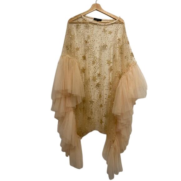Beulah Style Beige Sheer Mesh Sequin Star Puff Sleeve Dress - Picture 3 of 5